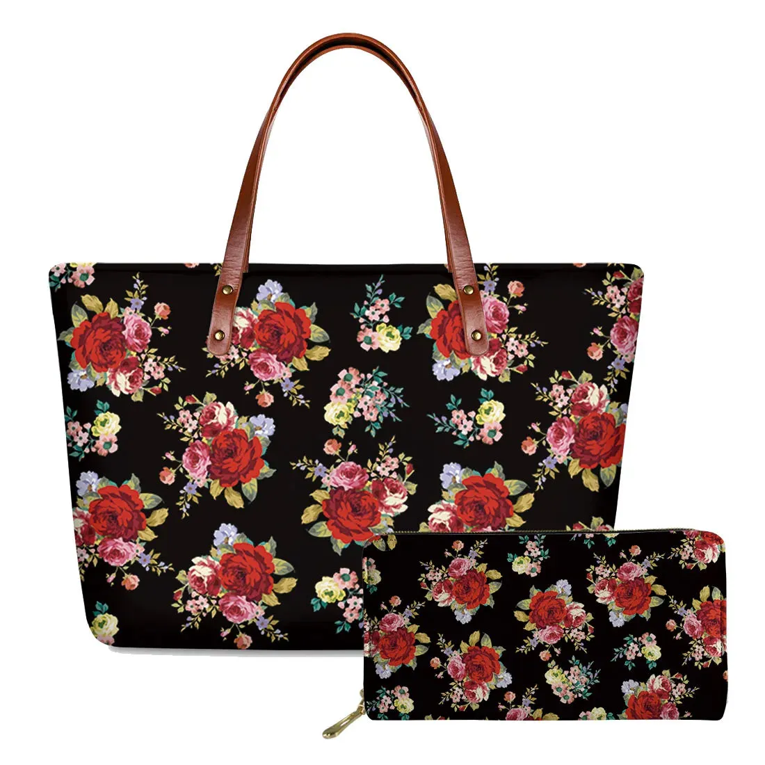 مجموعة اروين التجارية ARWEN&AJH GROUP  2024 European Elegant Polynesian Tribal Hawaii Flower Design Brand Handbags and Long Purse Colorful Zipper Ladies Tote Bag Large Shoulder Bags