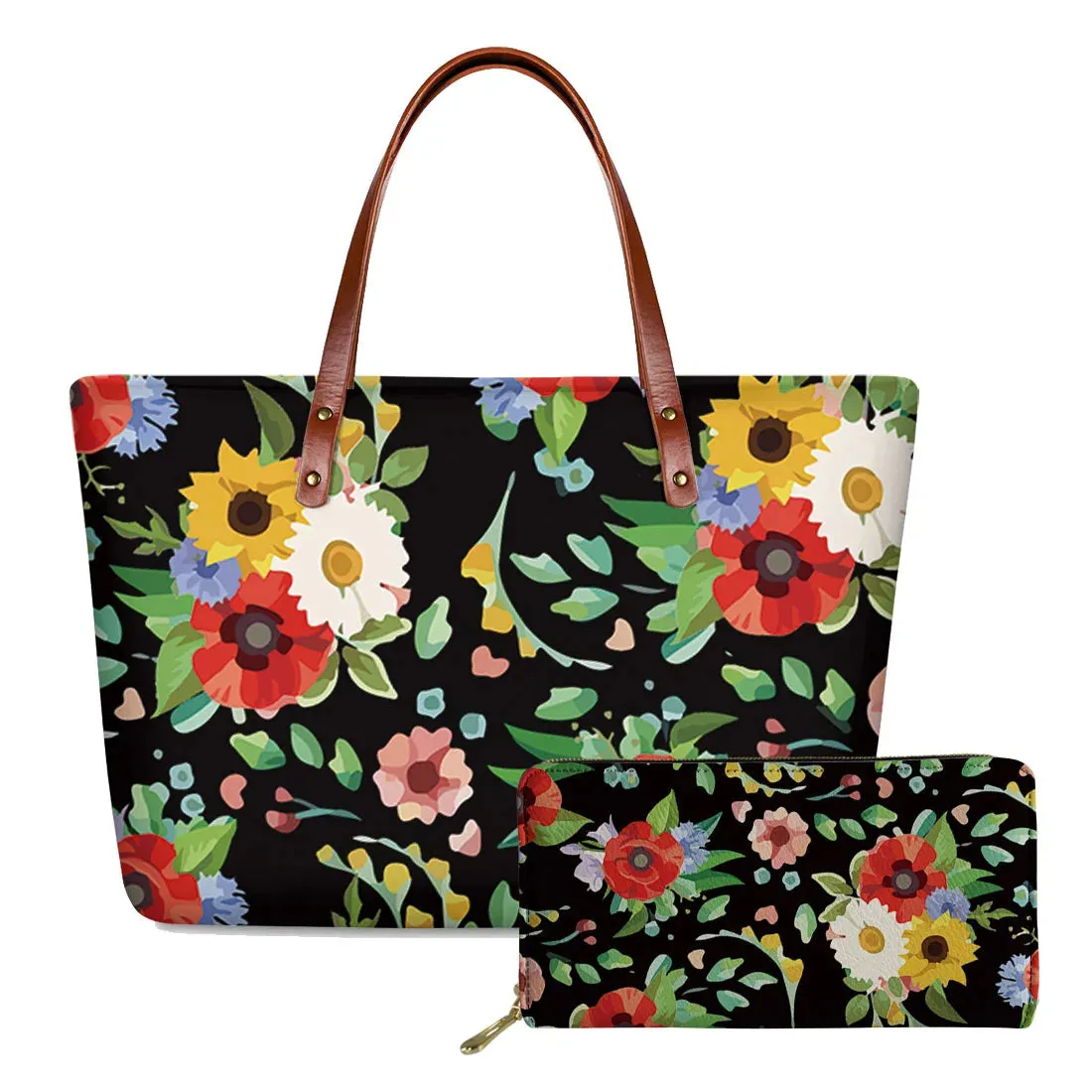 مجموعة اروين التجارية ARWEN&AJH GROUP  2024 European Elegant Polynesian Tribal Hawaii Flower Design Brand Handbags and Long Purse Colorful Zipper Ladies Tote Bag Large Shoulder Bags