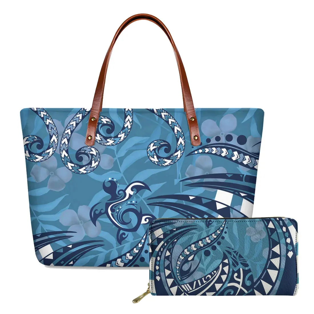 مجموعة اروين التجارية ARWEN&AJH GROUP  2024 European Elegant Polynesian Tribal Hawaii Flower Design Brand Handbags and Long Purse Colorful Zipper Ladies Tote Bag Large Shoulder Bags