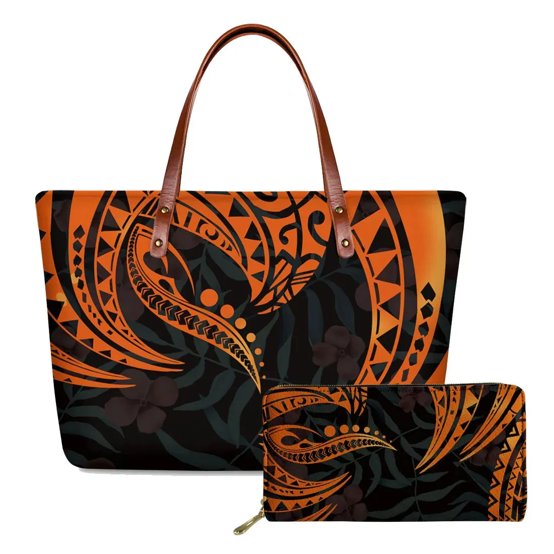 مجموعة اروين التجارية ARWEN&AJH GROUP  2024 European Elegant Polynesian Tribal Hawaii Flower Design Brand Handbags and Long Purse Colorful Zipper Ladies Tote Bag Large Shoulder Bags