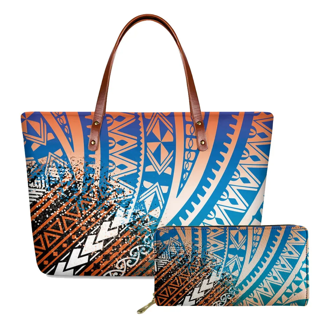 مجموعة اروين التجارية ARWEN&AJH GROUP  2024 European Elegant Polynesian Tribal Hawaii Flower Design Brand Handbags and Long Purse Colorful Zipper Ladies Tote Bag Large Shoulder Bags