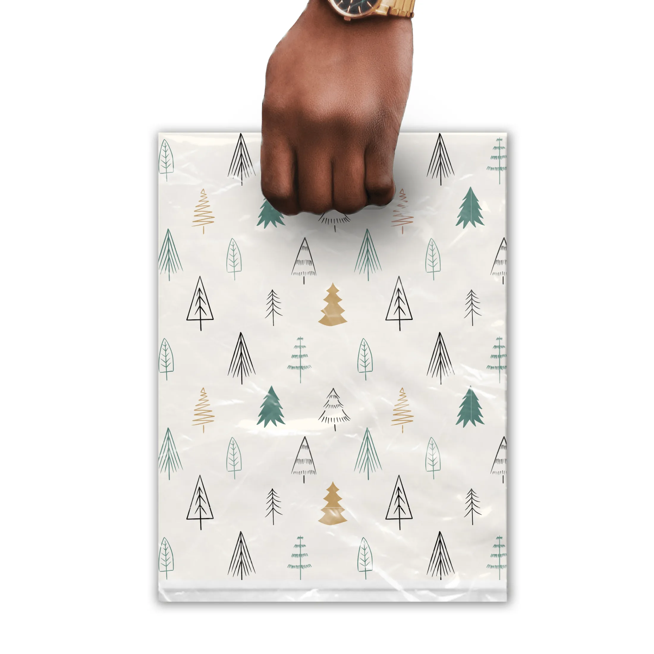 12x15 Fir Trees Designer Poly Plastic Merchandise Bags Premium Printed Bags