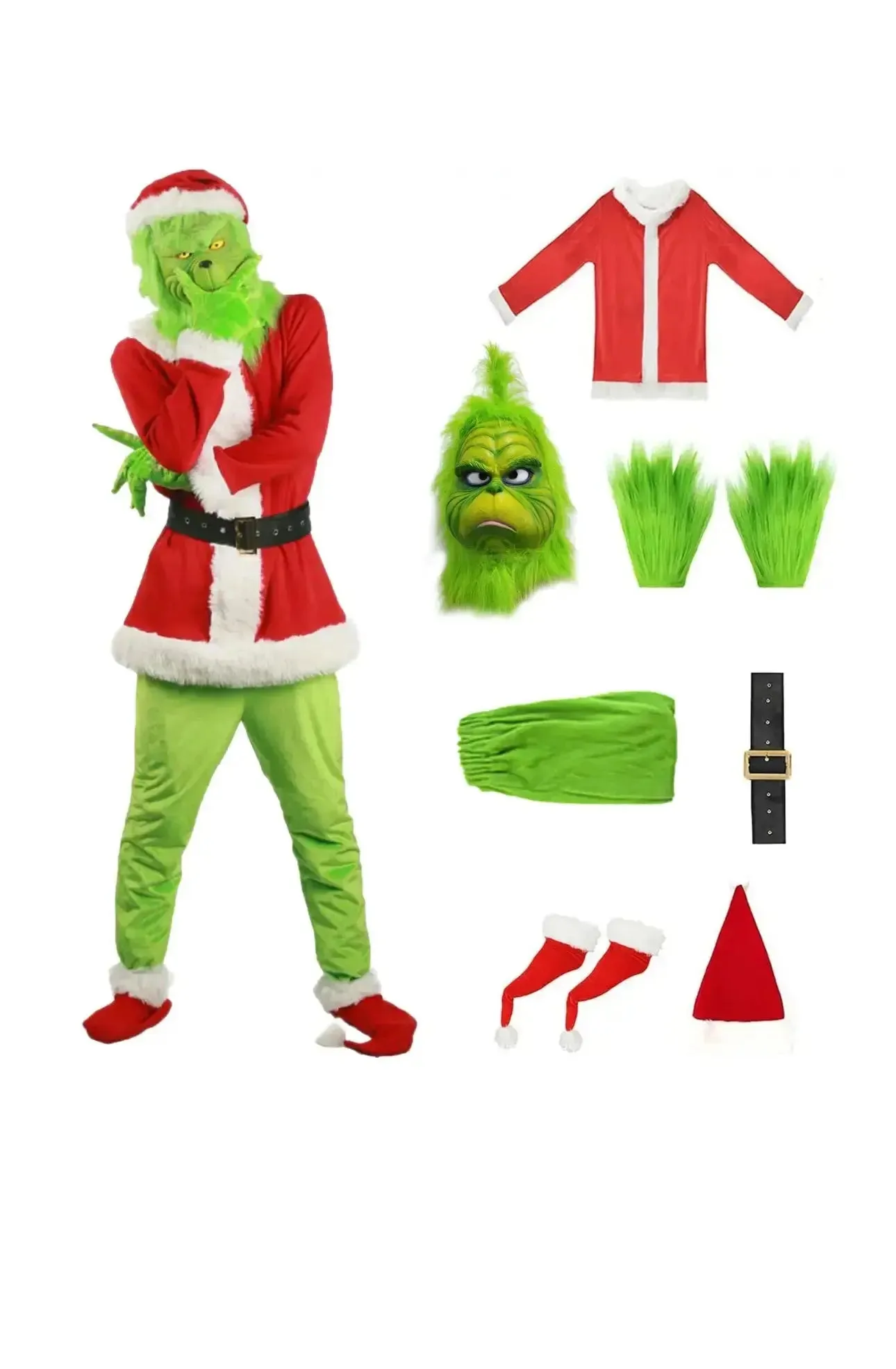 3XXX Large Grinch Party Costume Suit 7 pcs (3XXX LARGE SIZE)