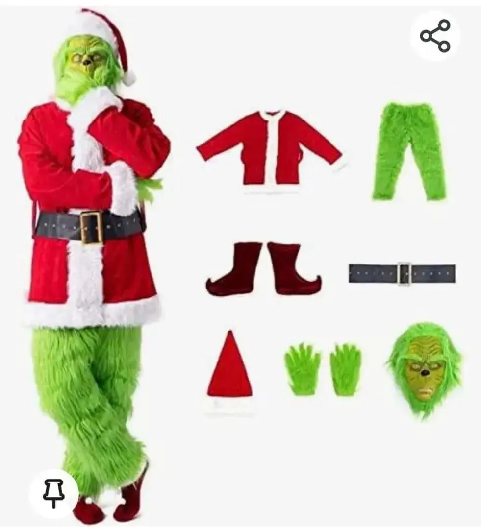 3XXX Large Grinch Party Costume Suit 7 pcs (3XXX LARGE SIZE)