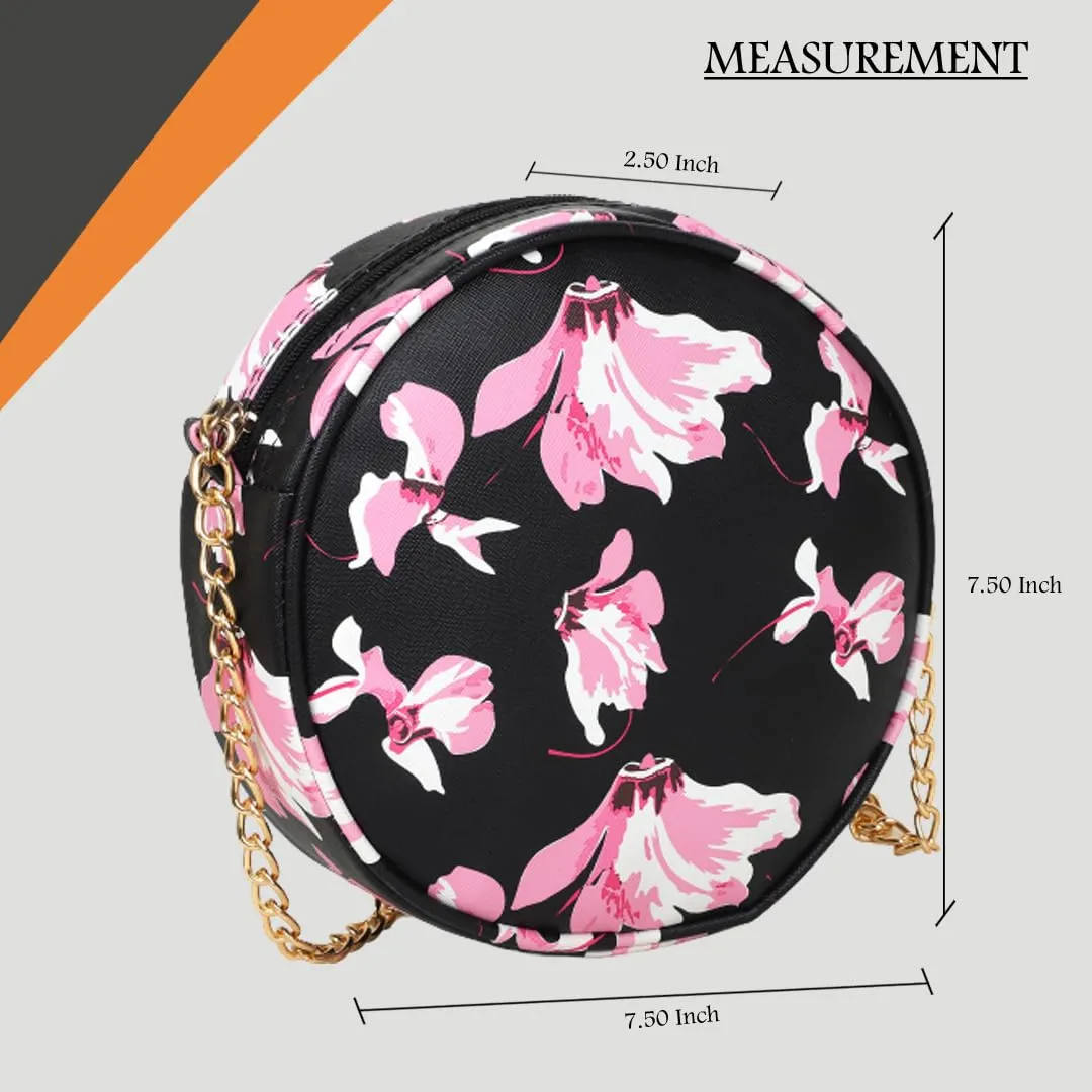 ADISA Women Girls Floral Print Round Sling Bag (BL-Pink)