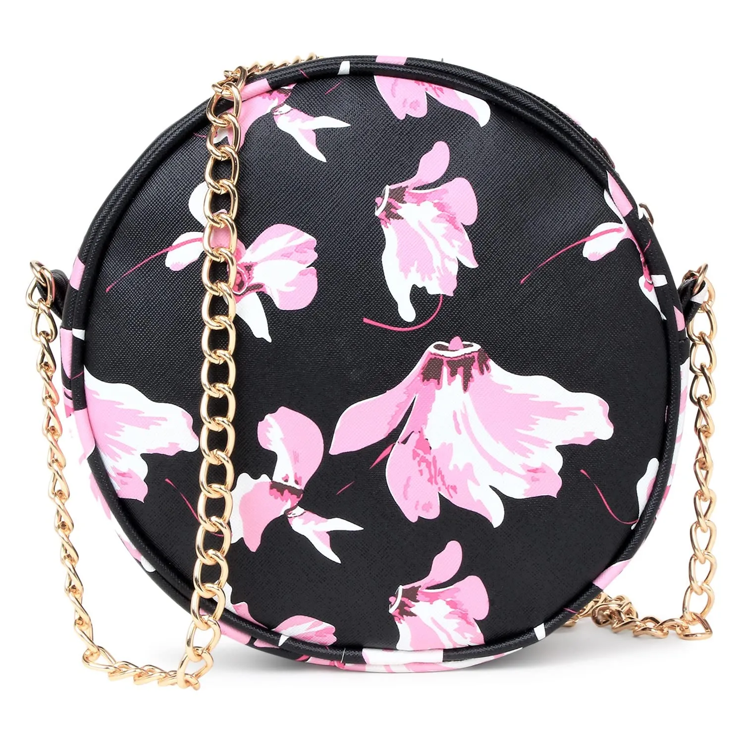 ADISA Women Girls Floral Print Round Sling Bag (BL-Pink)