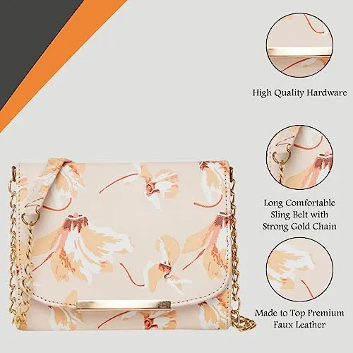 ADISA Women Girls Floral Print Sling Bag (Cream)