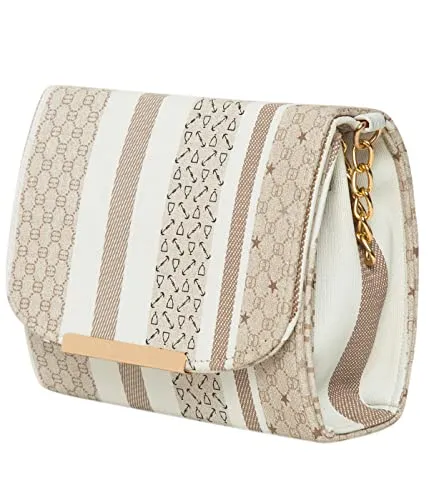 ADISA Women Girls Stripes Cross Body Sling Bag (SL5100-BEI_Beige)