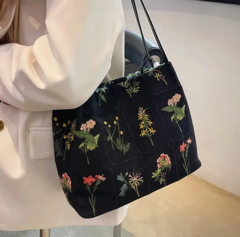 Amozae-Luxury Brand Large Flowers Tote Bag 2024 New High-quality Fabric Women's Designer Handbag High Capacity Shoulder Bags