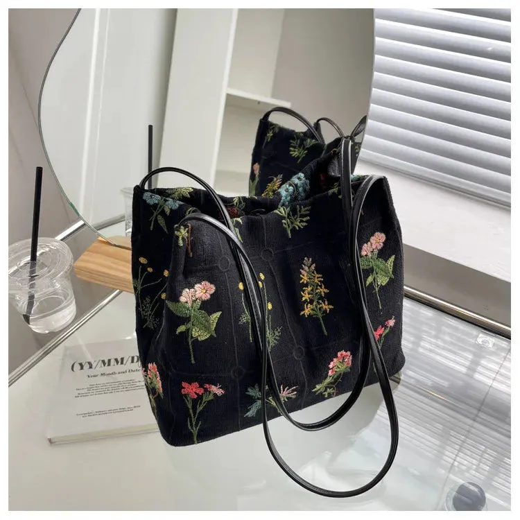 Amozae-Luxury Brand Large Flowers Tote Bag 2024 New High-quality Fabric Women's Designer Handbag High Capacity Shoulder Bags