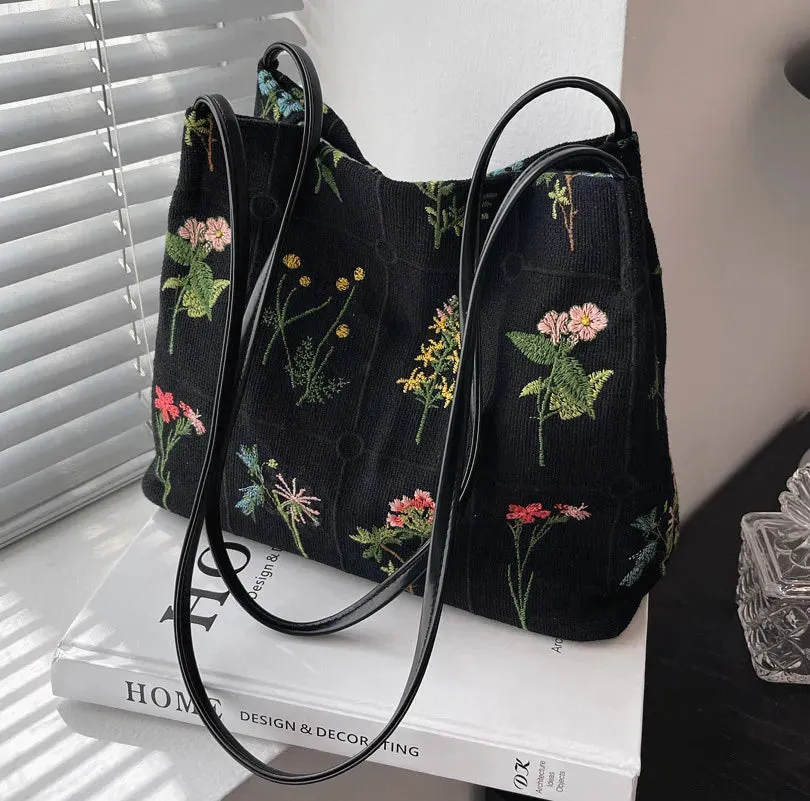 Amozae-Luxury Brand Large Flowers Tote Bag 2024 New High-quality Fabric Women's Designer Handbag High Capacity Shoulder Bags