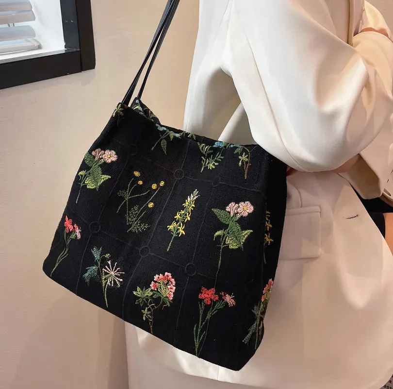 Amozae-Luxury Brand Large Flowers Tote Bag 2024 New High-quality Fabric Women's Designer Handbag High Capacity Shoulder Bags