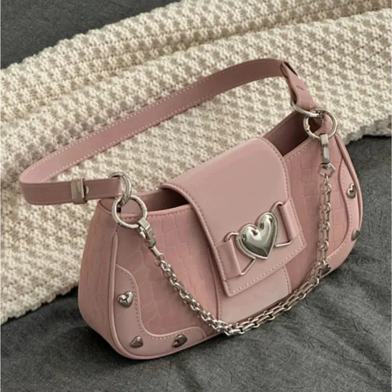 Amozae-New Fashion Shoulder Bag 2024 PU Bags for Women Sweet Cool Subculture Pink Crossbody Bag сумка Bolsas