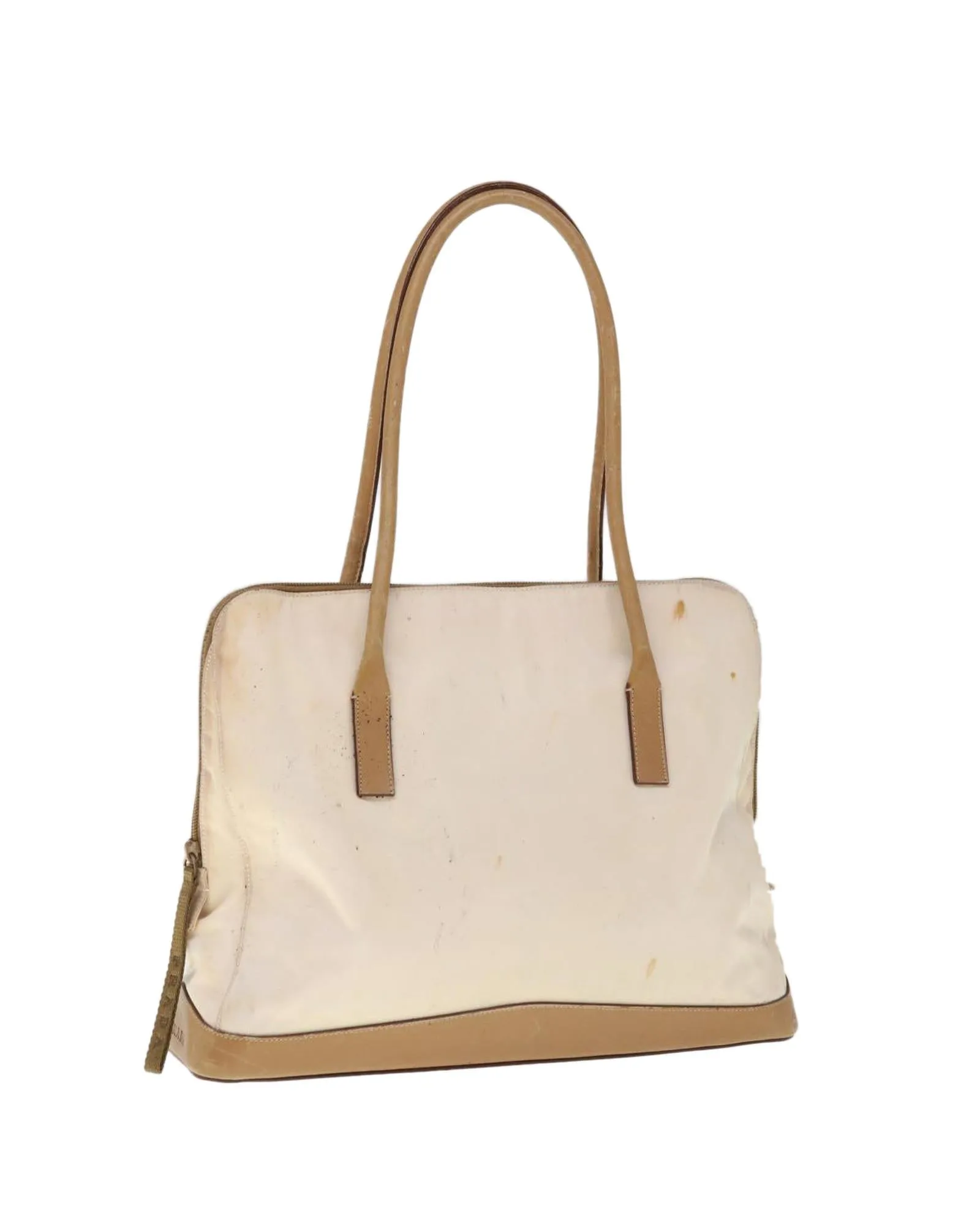 Beige Nylon Shoulder Bag with 30cm Drop - Italian Made