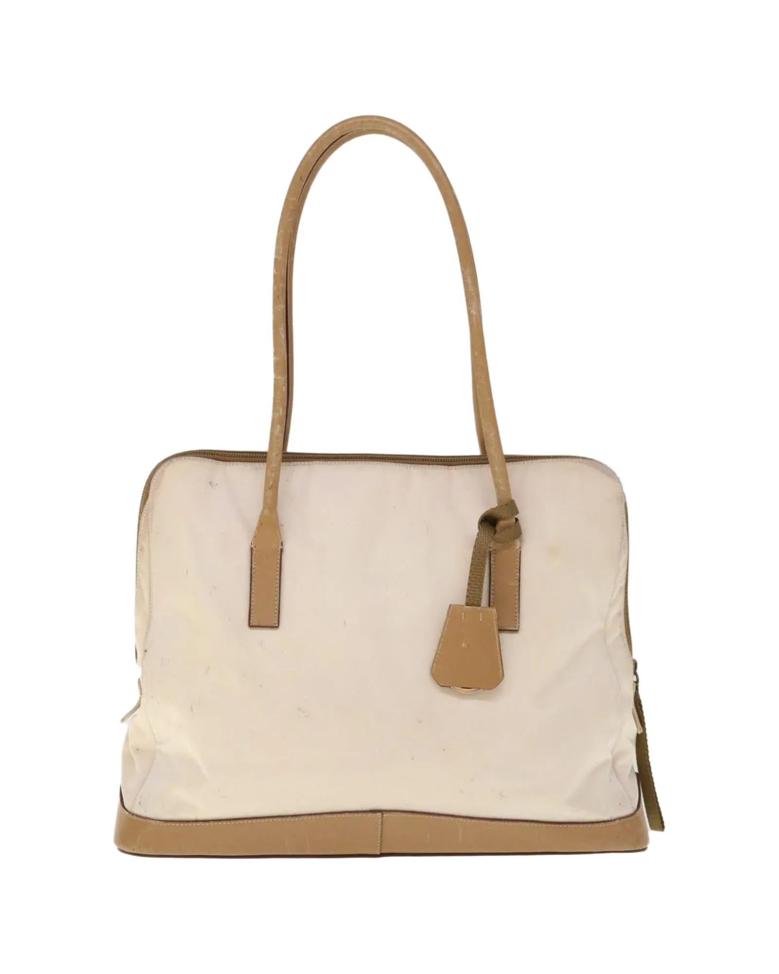 Beige Nylon Shoulder Bag with 30cm Drop - Italian Made