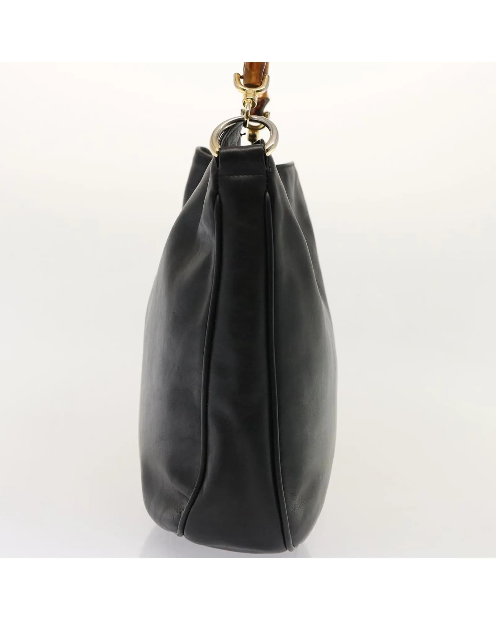 Black Leather Hand Bag with Bamboo Accents