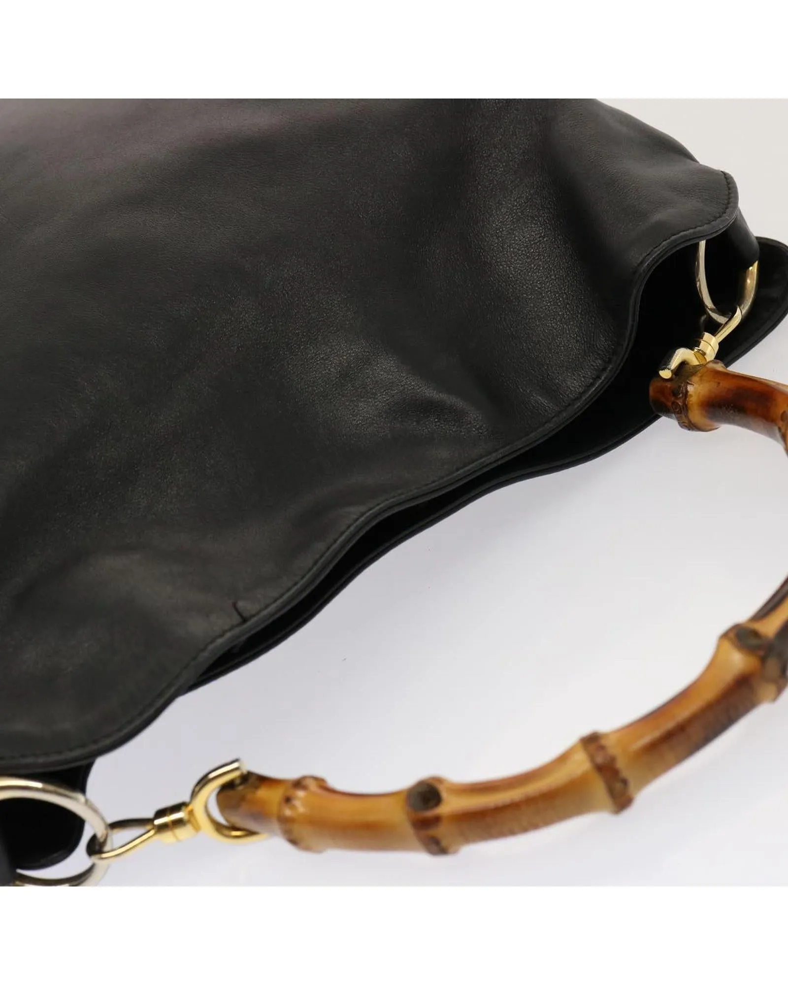 Black Leather Hand Bag with Bamboo Accents