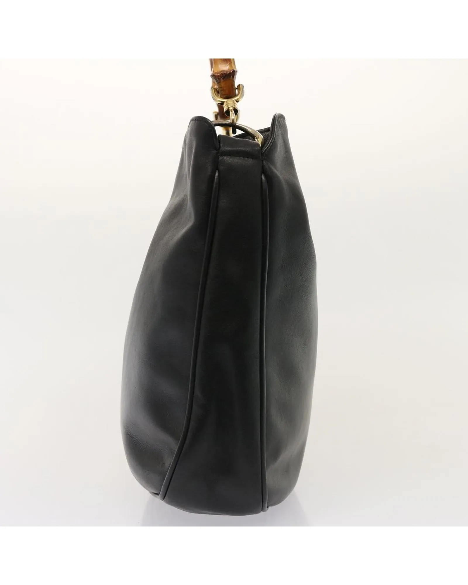 Black Leather Hand Bag with Bamboo Accents