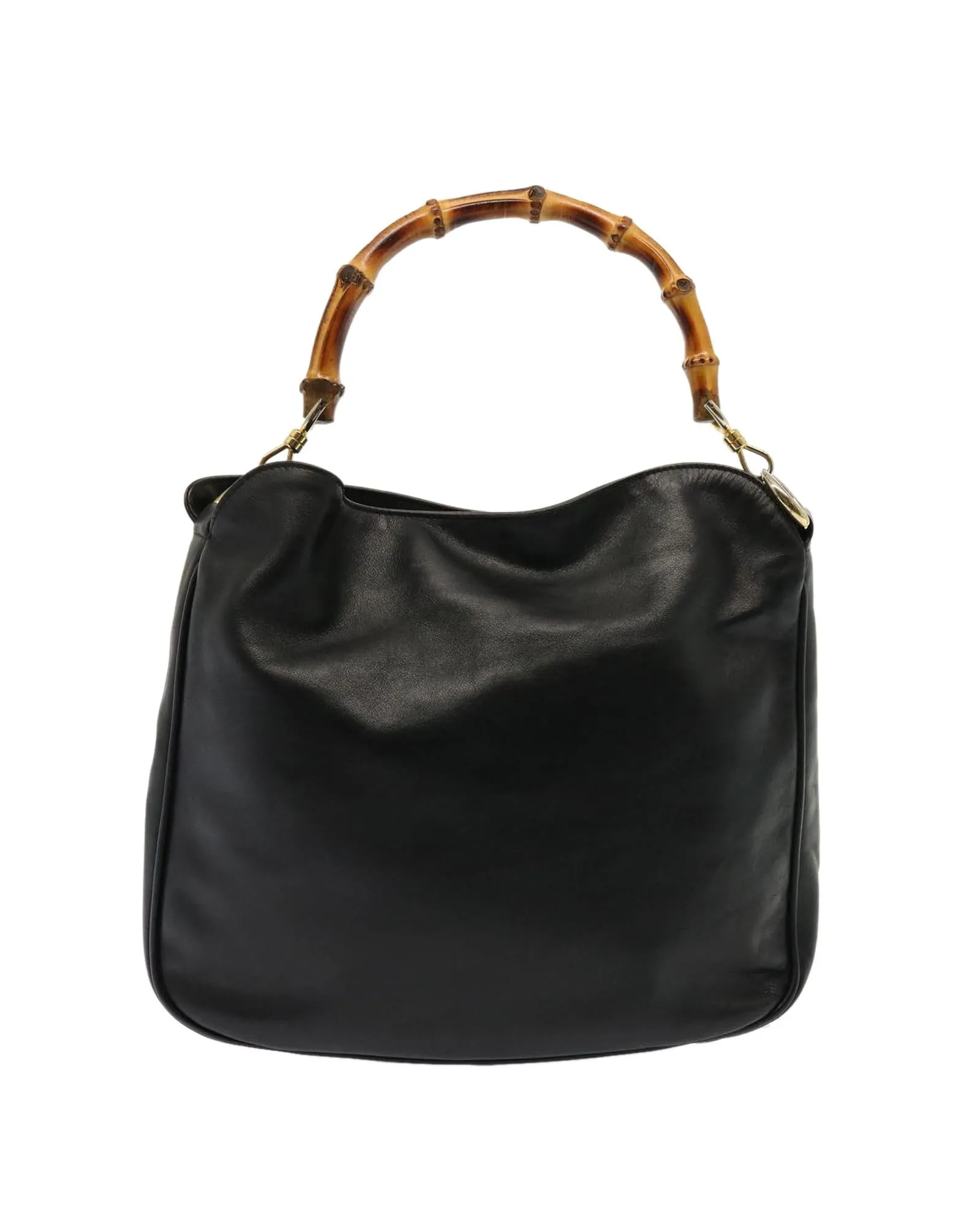 Black Leather Hand Bag with Bamboo Accents