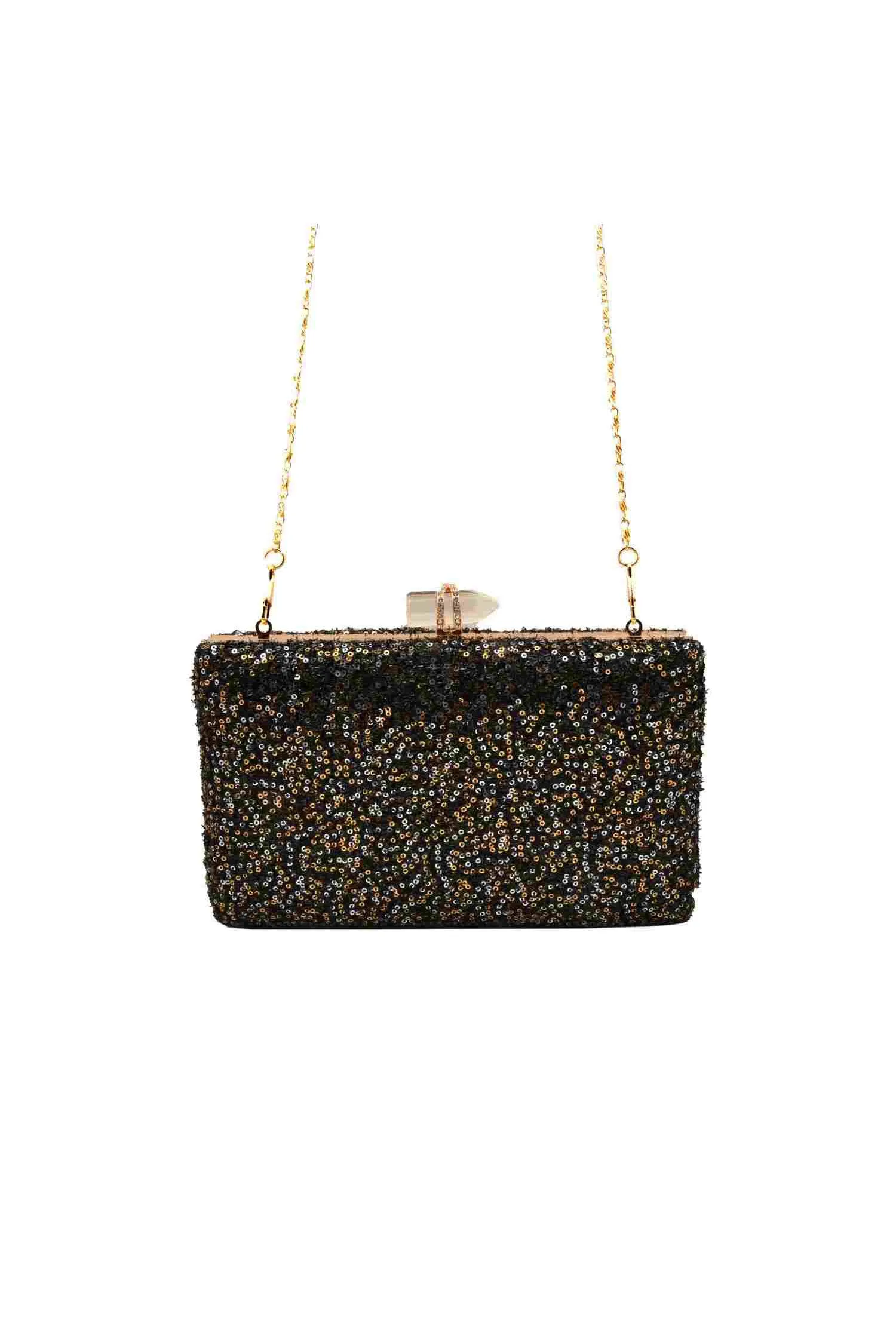 Black, Silver and Gold Sequins Party Clutch