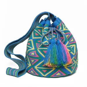 Blue Triangle Cotton Cartagena Mochila Tassel Bag