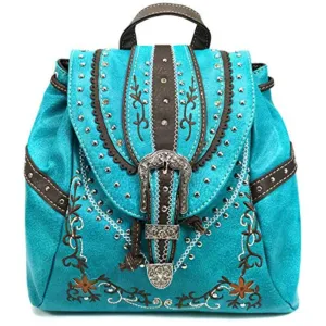 Buckle Drawstring Conceal Carry Mini Backpack with Floral Embroidery