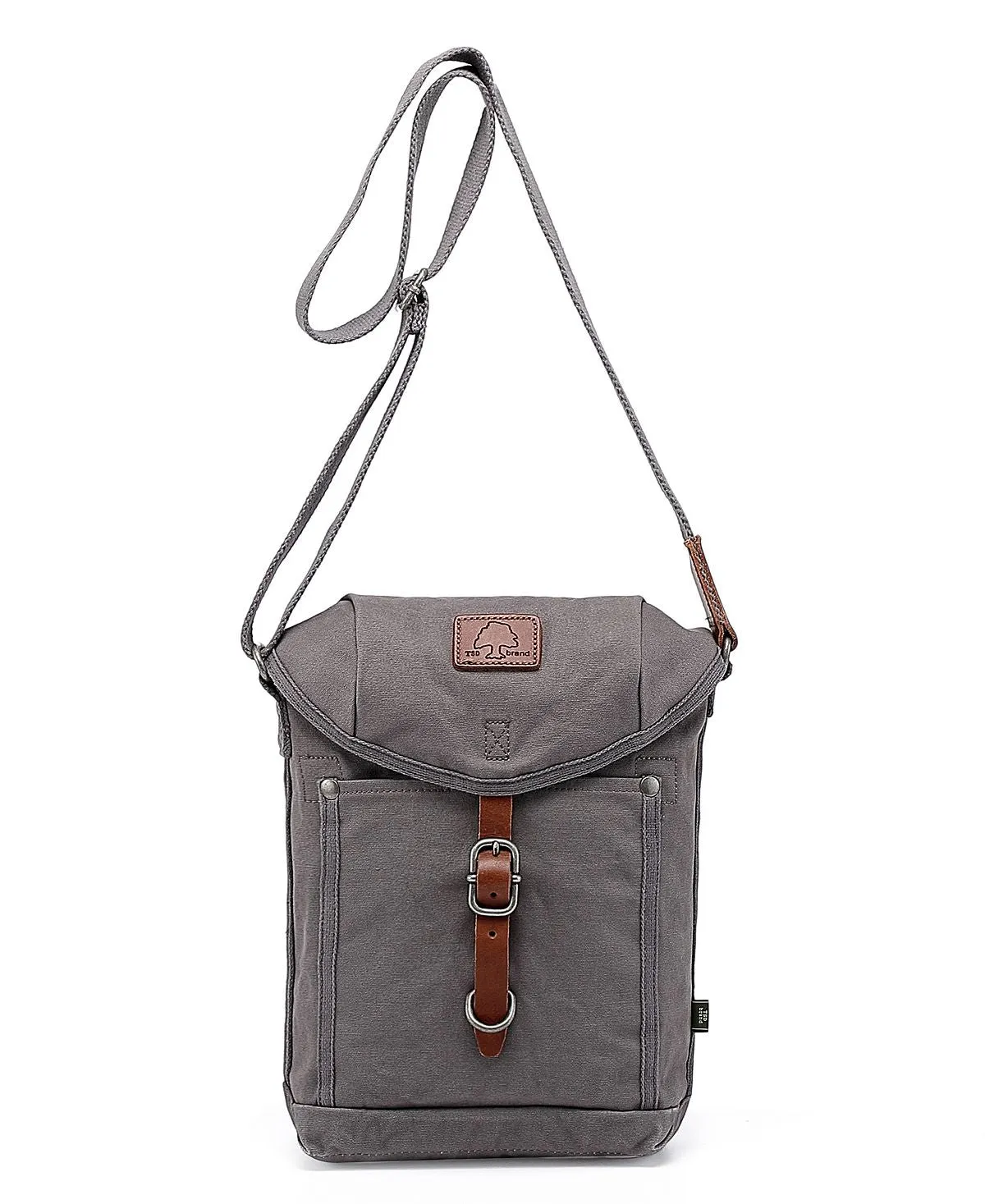 Canvas shoulder bag with flap Forest TSD BRAND, gray