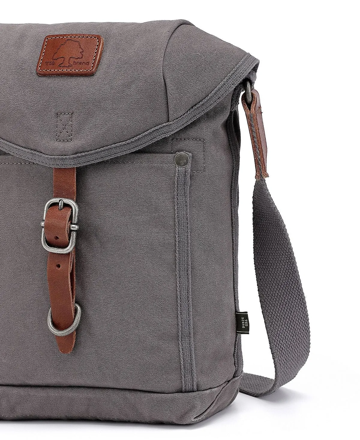 Canvas shoulder bag with flap Forest TSD BRAND, gray