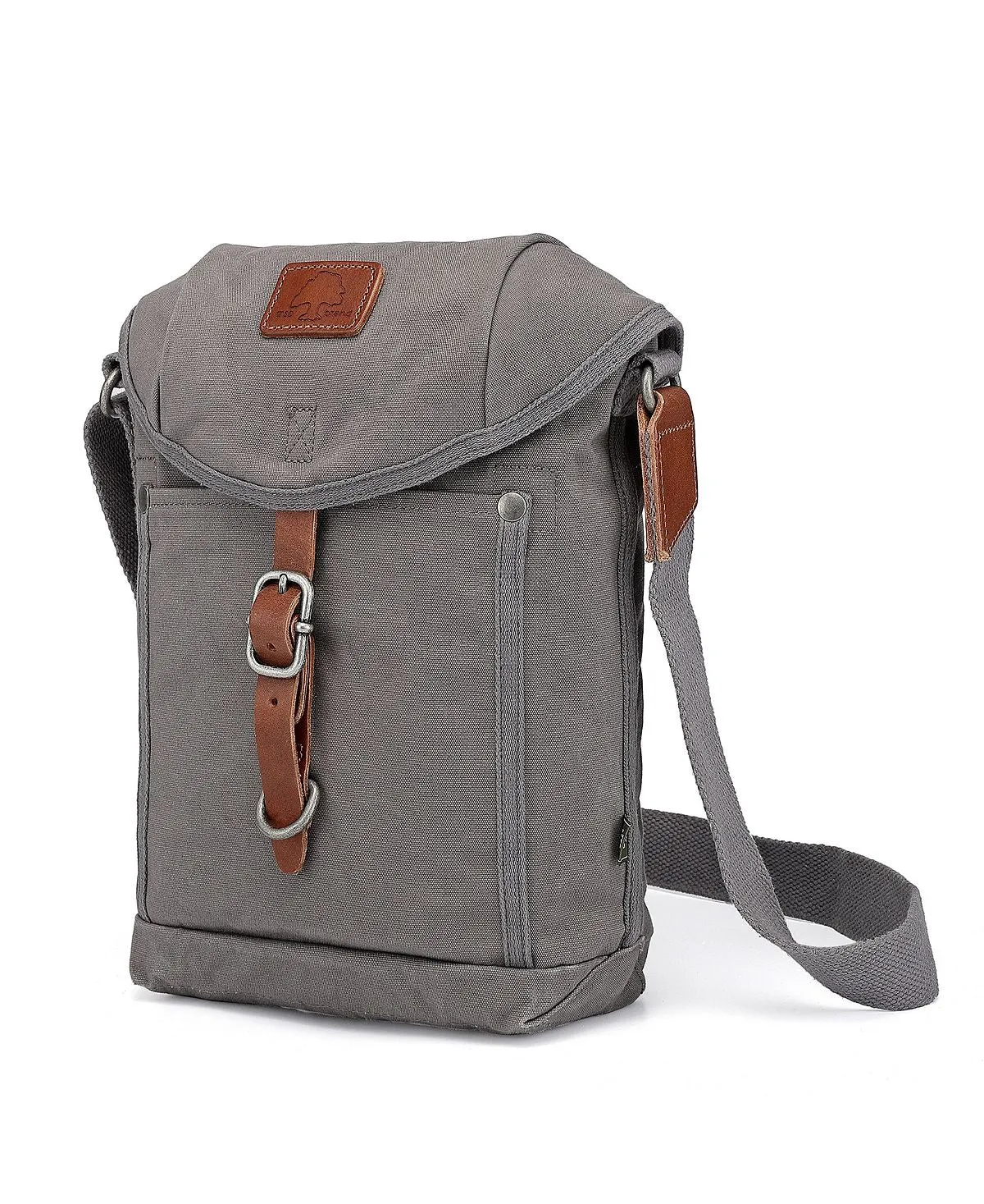 Canvas shoulder bag with flap Forest TSD BRAND, gray