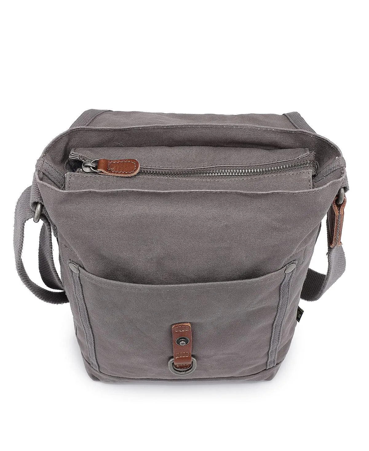 Canvas shoulder bag with flap Forest TSD BRAND, gray