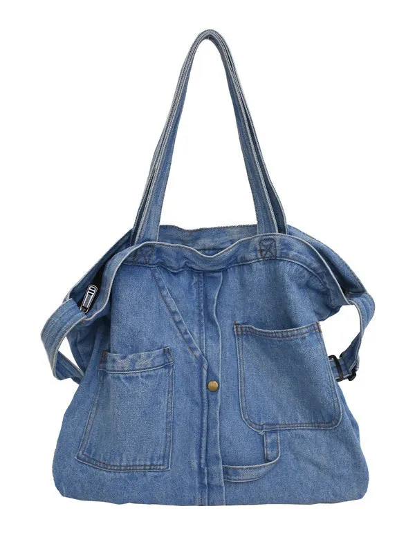 Casual Denim Split-Joint Solid Color Bags Accessories