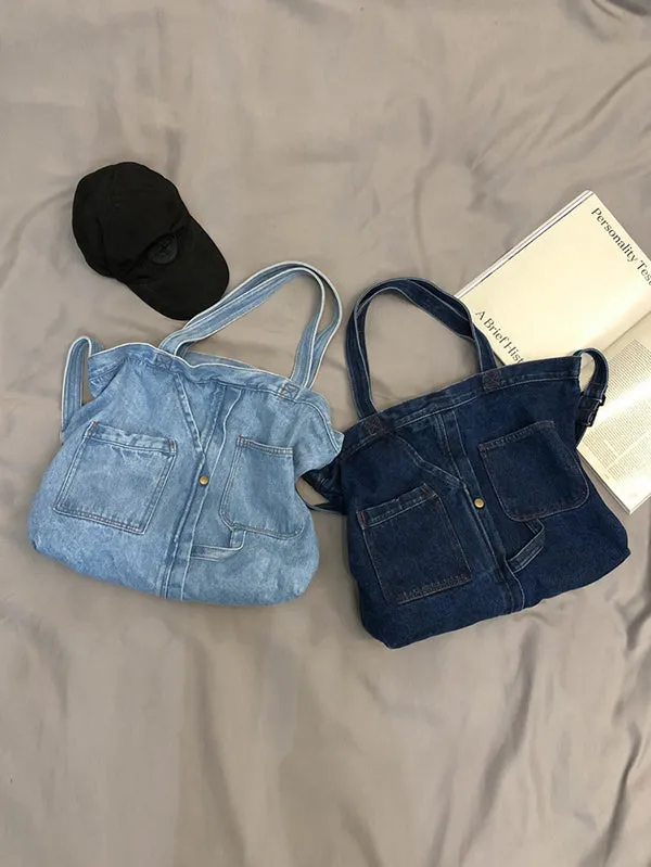 Casual Denim Split-Joint Solid Color Bags Accessories