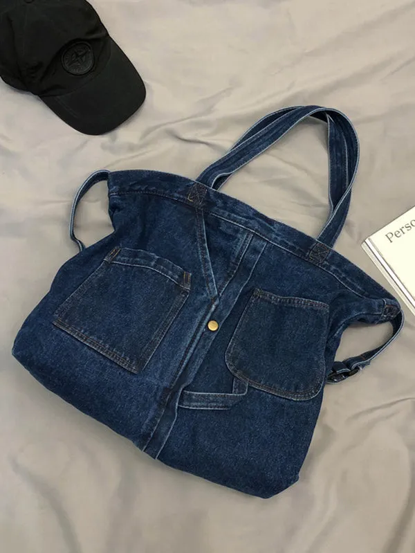 Casual Denim Split-Joint Solid Color Bags Accessories