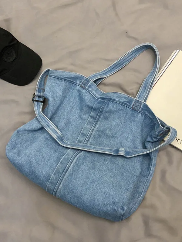 Casual Denim Split-Joint Solid Color Bags Accessories