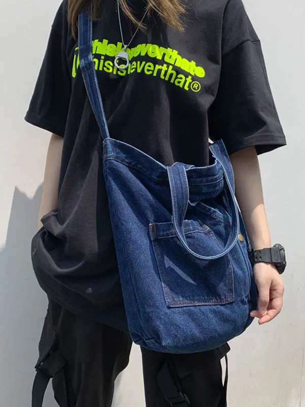 Casual Denim Split-Joint Solid Color Bags Accessories