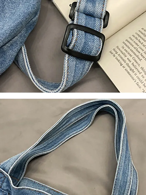 Casual Denim Split-Joint Solid Color Bags Accessories