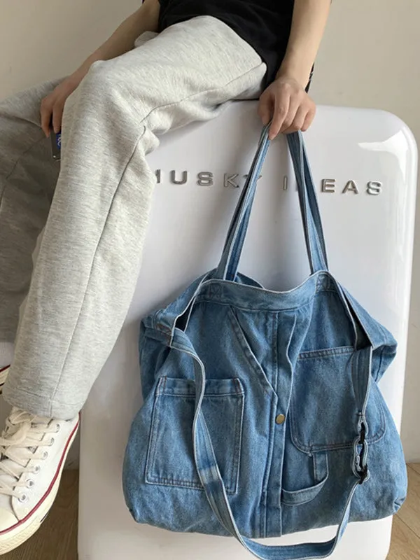 Casual Denim Split-Joint Solid Color Bags Accessories