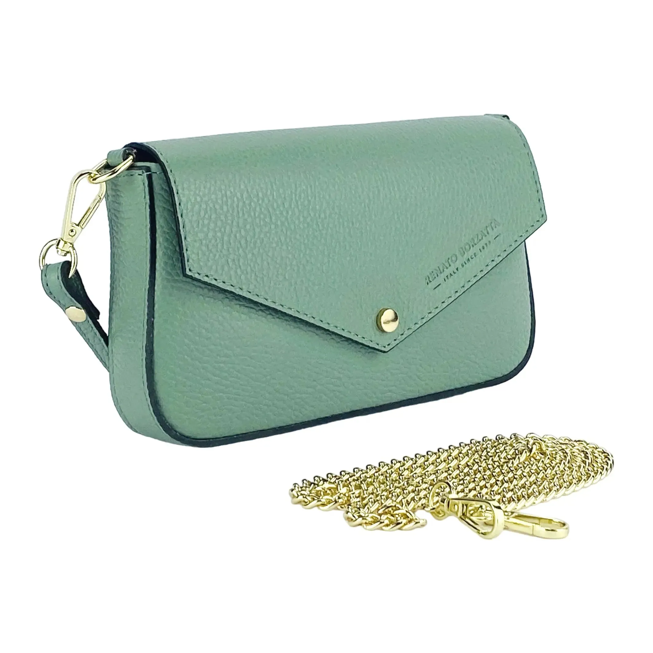 Chic Mint Green Leather Mini Crossbody Bag with Removable Chain Strap