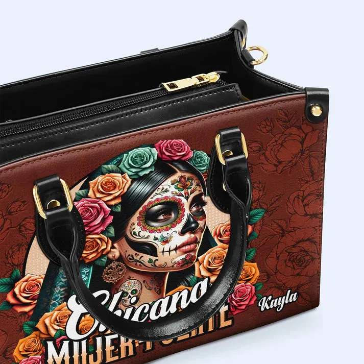 Chicana Strength Custom Leather Tote - CHRISTIANARTBAG Tribute to Resilience - CABLTHB14310324.