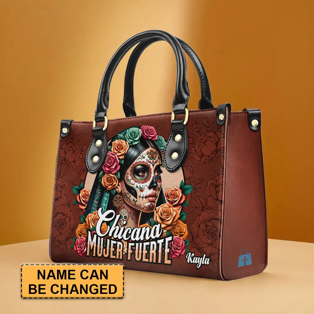 Chicana Strength Custom Leather Tote - CHRISTIANARTBAG Tribute to Resilience - CABLTHB14310324.