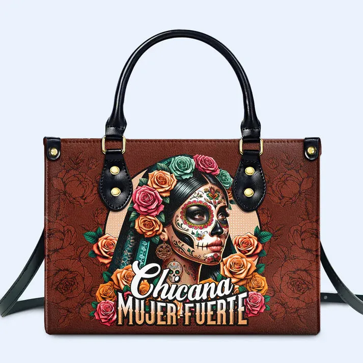 Chicana Strength Custom Leather Tote - CHRISTIANARTBAG Tribute to Resilience - CABLTHB14310324.