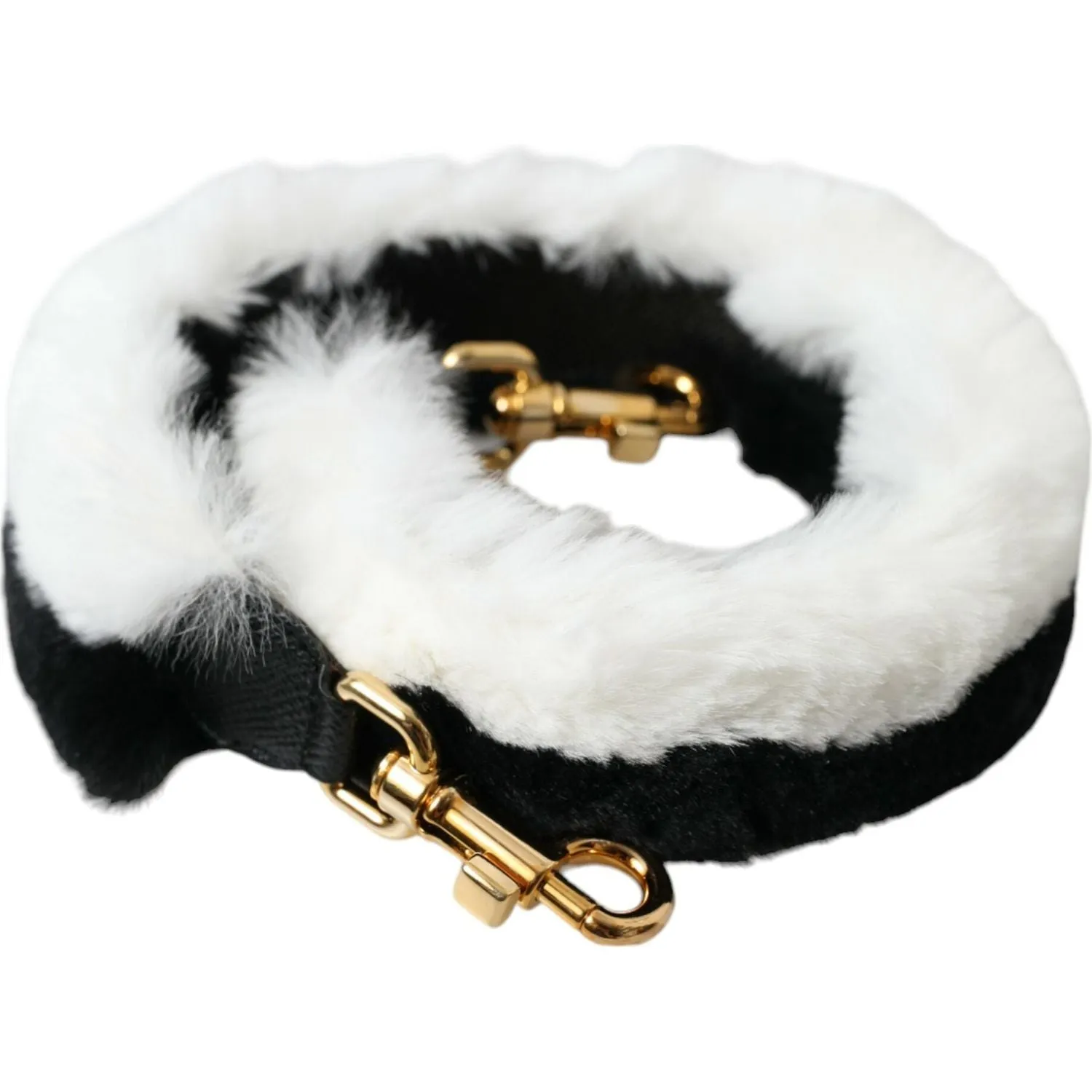 Dolce & Gabbana Black White Lapin Fur Accessory Shoulder Strap