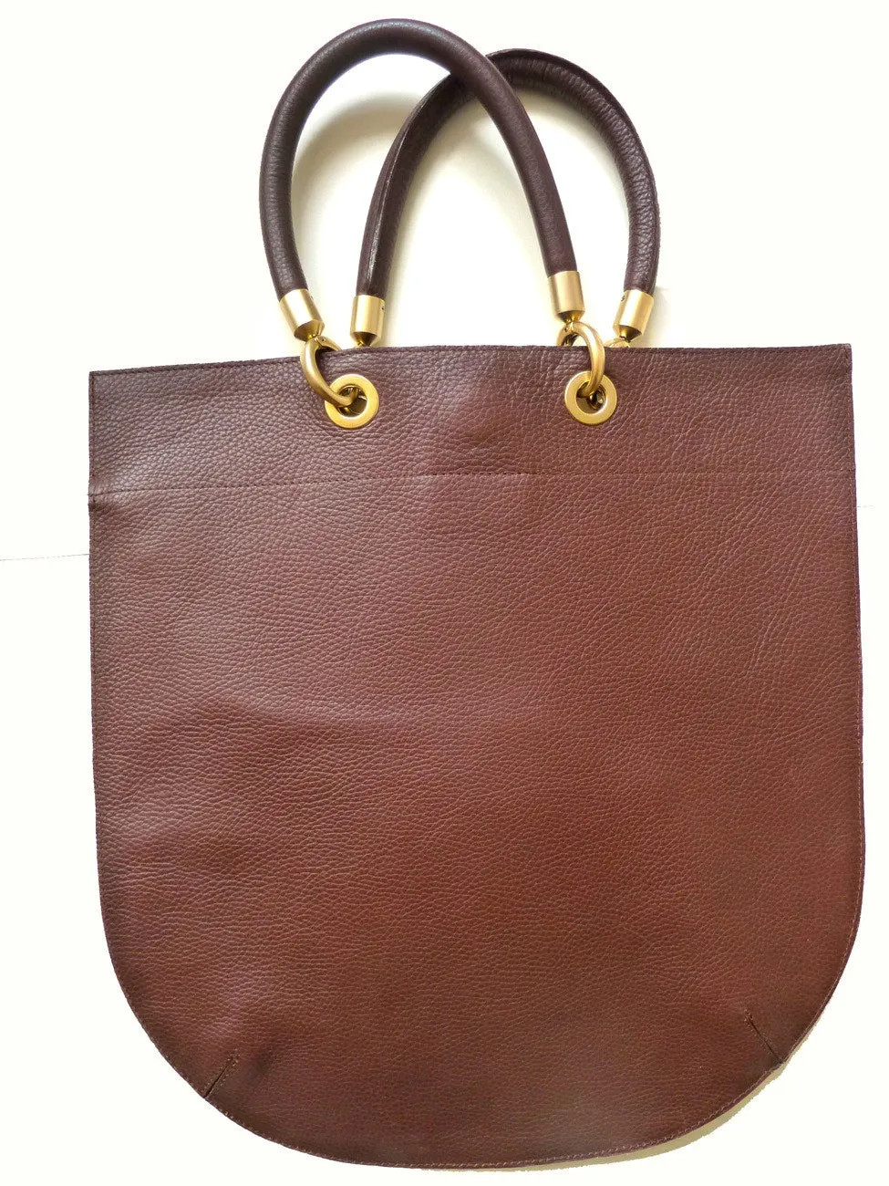 Flat Oblong Pebble Grain Leather Tote Bag Orange