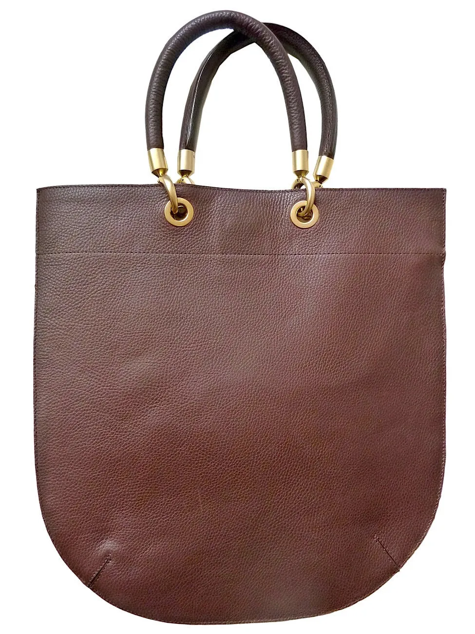 Flat Oblong Pebble Grain Leather Tote Bag Orange