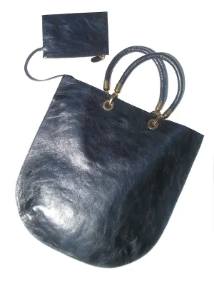 Flat Oblong Tote Bag Metallic Leather Anthracite And Bronze