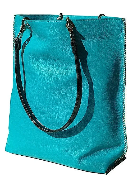 Gajumbo Tote Bag Pebble Grain Leather Turquoise