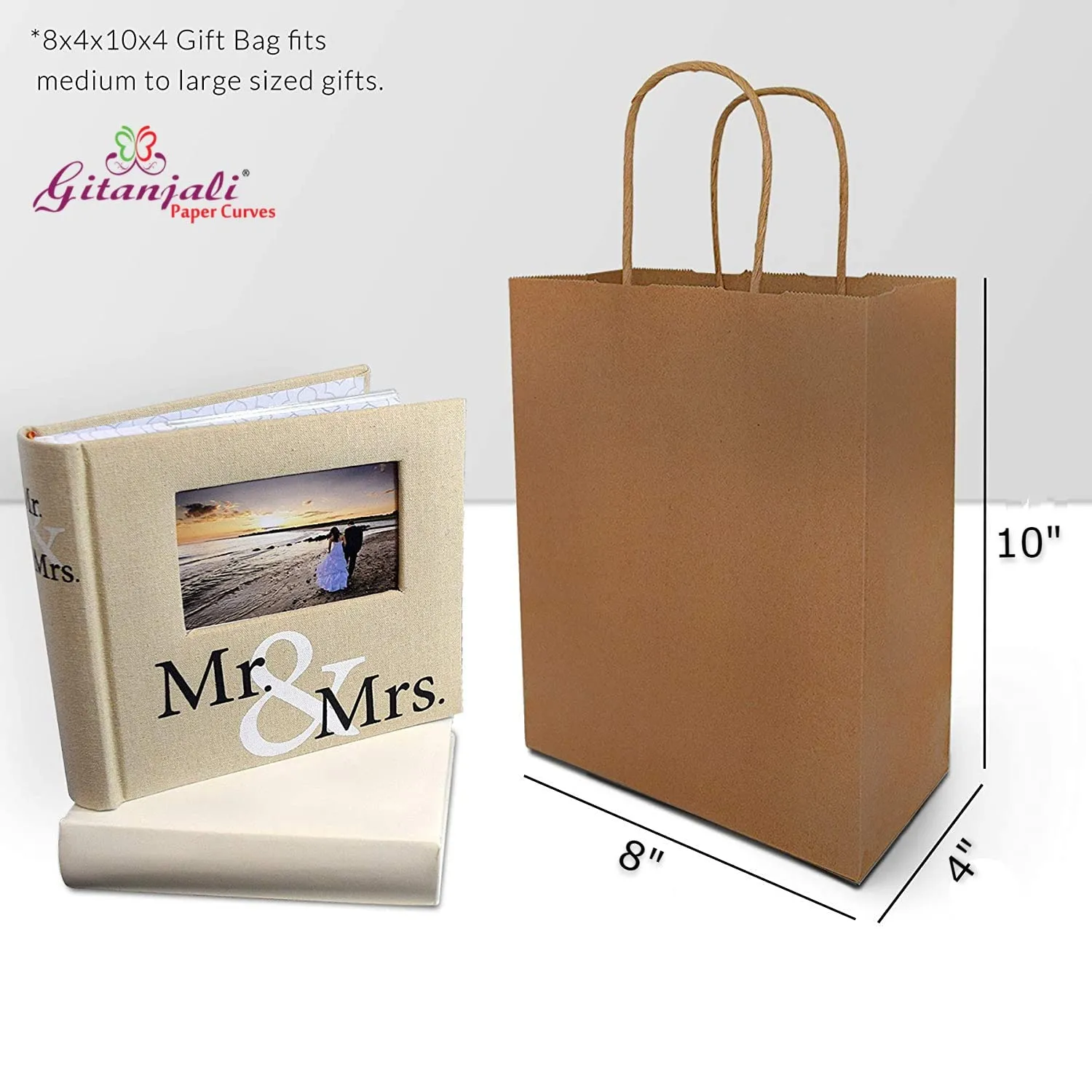 Gitanjali Paper Curves® -Kraft Paper Bags 8"x10"x4"(Brown) 50 pcs -Small Shopping Merchandise Retail Paper Carry Bags, Craft Paper Gift Bags - Disposable Recycled Eco Friendly Paper Bags (50 pcs)