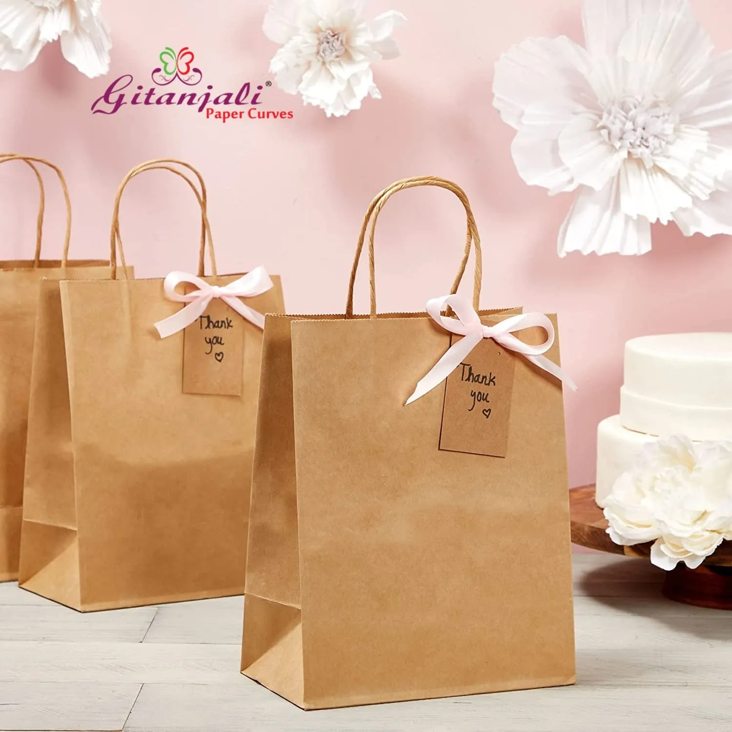 Gitanjali Paper Curves® -Kraft Paper Bags 8"x10"x4"(Brown) 50 pcs -Small Shopping Merchandise Retail Paper Carry Bags, Craft Paper Gift Bags - Disposable Recycled Eco Friendly Paper Bags (50 pcs)