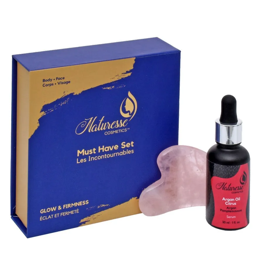 Glow Duo "The Essentials" Gua Sha Rose Quartz & Argan Oil Serum with Grapefruit 30ml