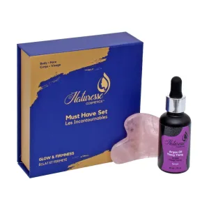 Glow Duo "The Essentials" Rose Quartz Gua Sha and 30ml Argan Oil Serum with Ylang Ylang